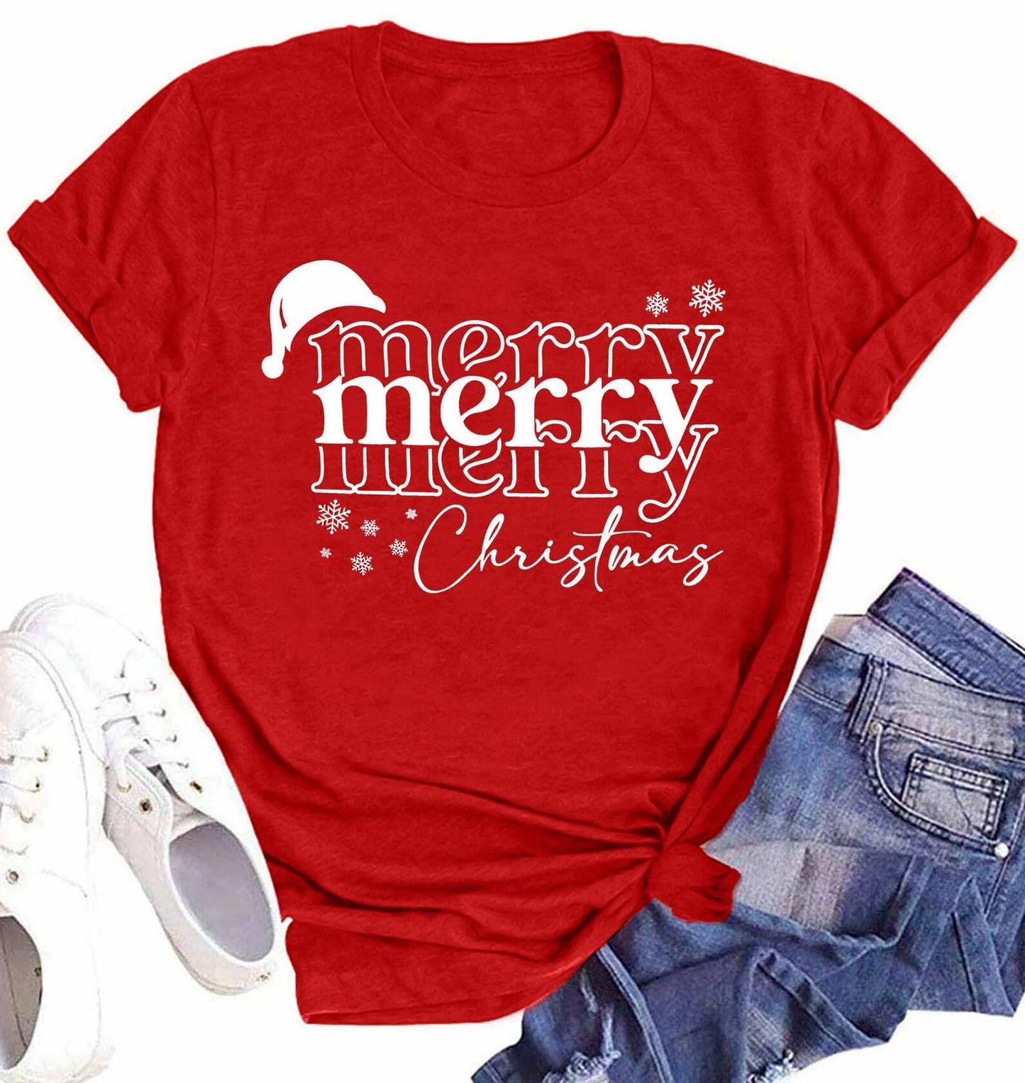 Merry Christmas Women's Graphic Short Sleeve Shirt Green Size XL