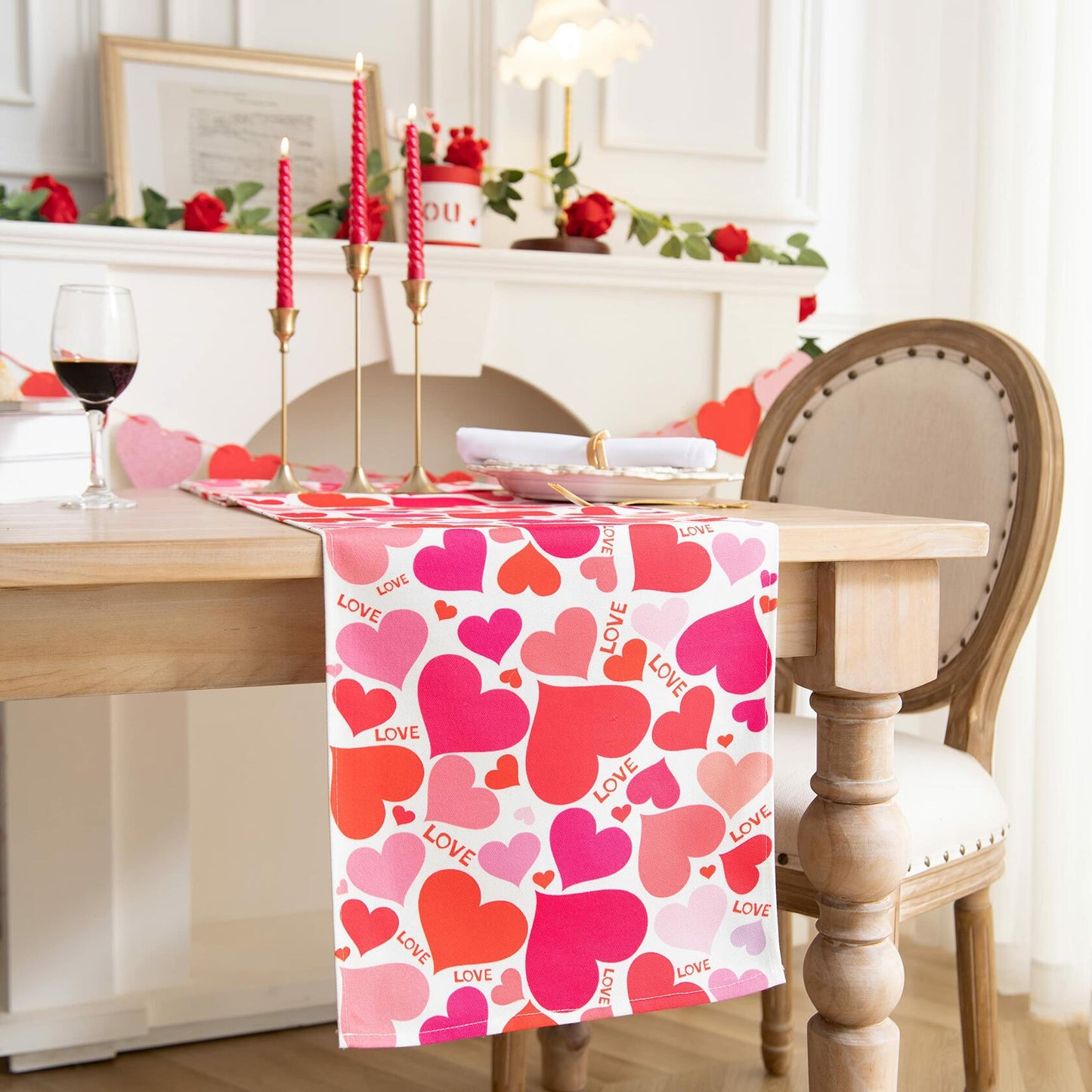 Joyfol Day Valentines Table Runner Red Love Heart 13x48 Inches