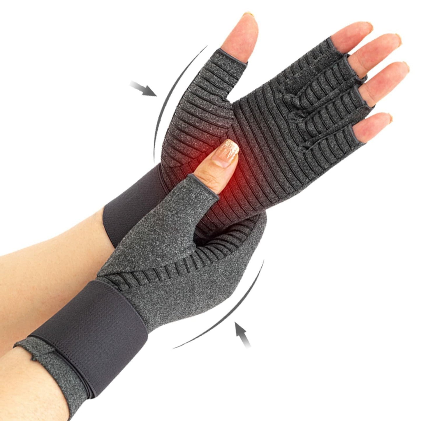 VigorGlove Copper Fit Arthritis Gloves Adjustable Belt Anti-Slip Black 2 Pairs M
