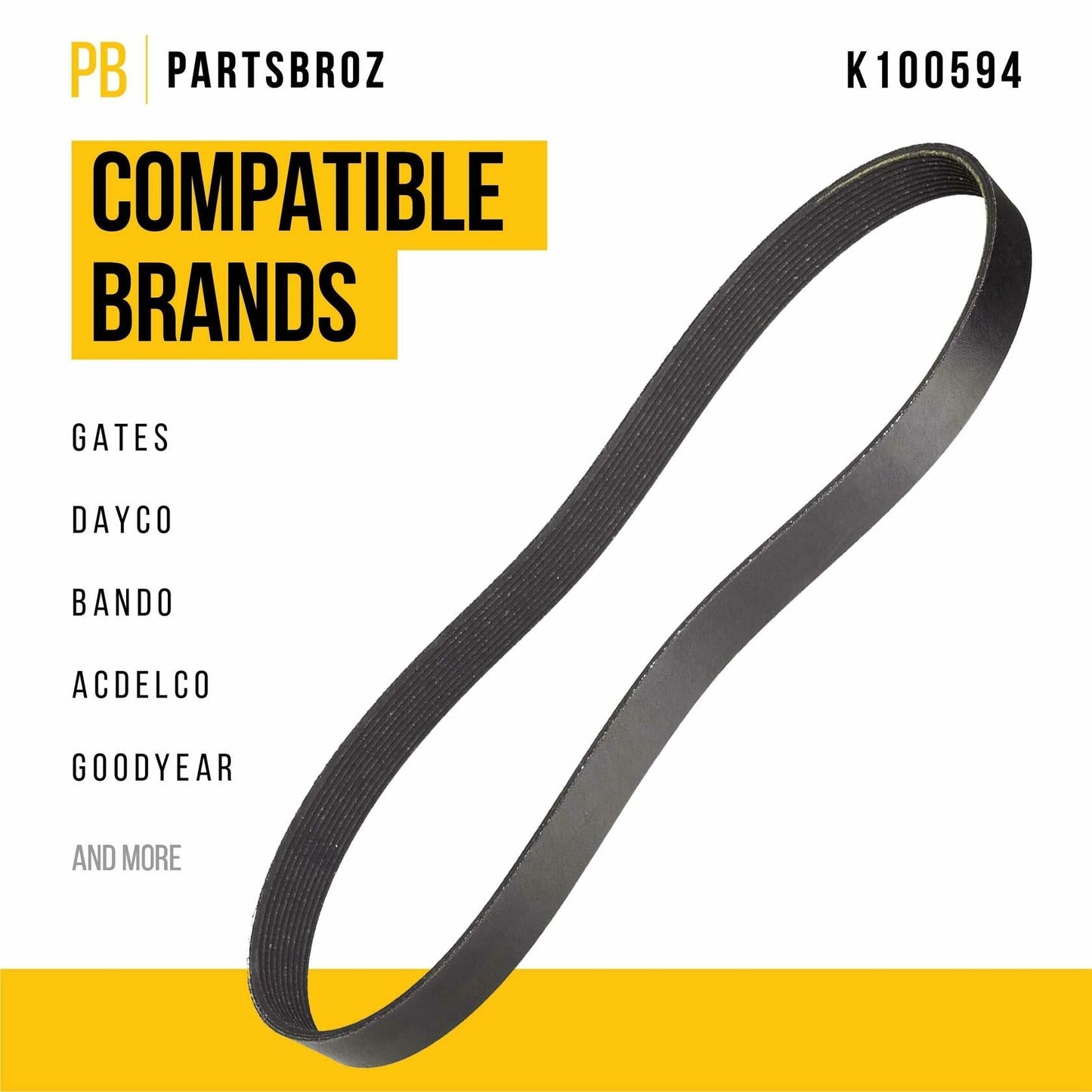 PartsBroz K070763 Micro-V Serpentine Drive Belt Compatible with Gates Black