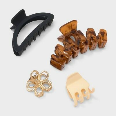 Art class™ Girls 4pk Neutral Claw Clip Set Solid Hair Styling Accessories