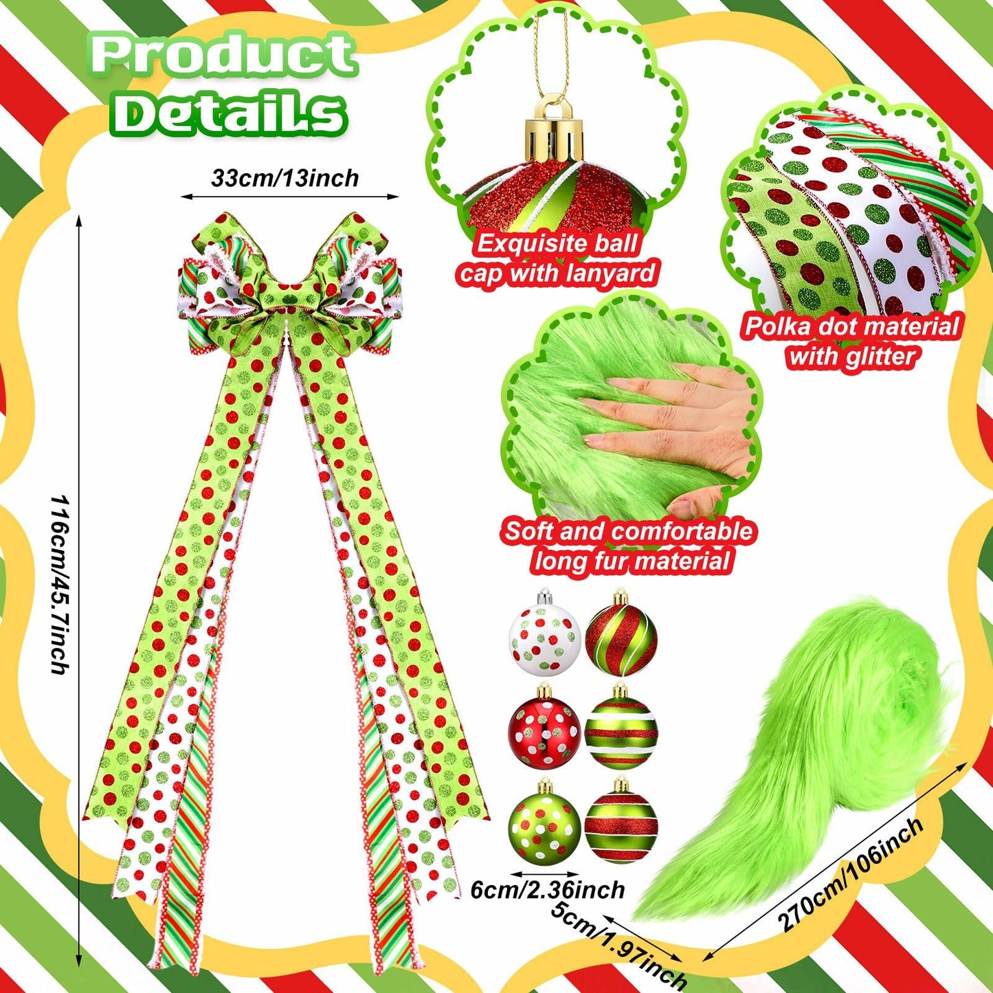 Knitgrip Christmas Tree Topper Bow Set 14 Pcs Lime Green 2.4 Inch