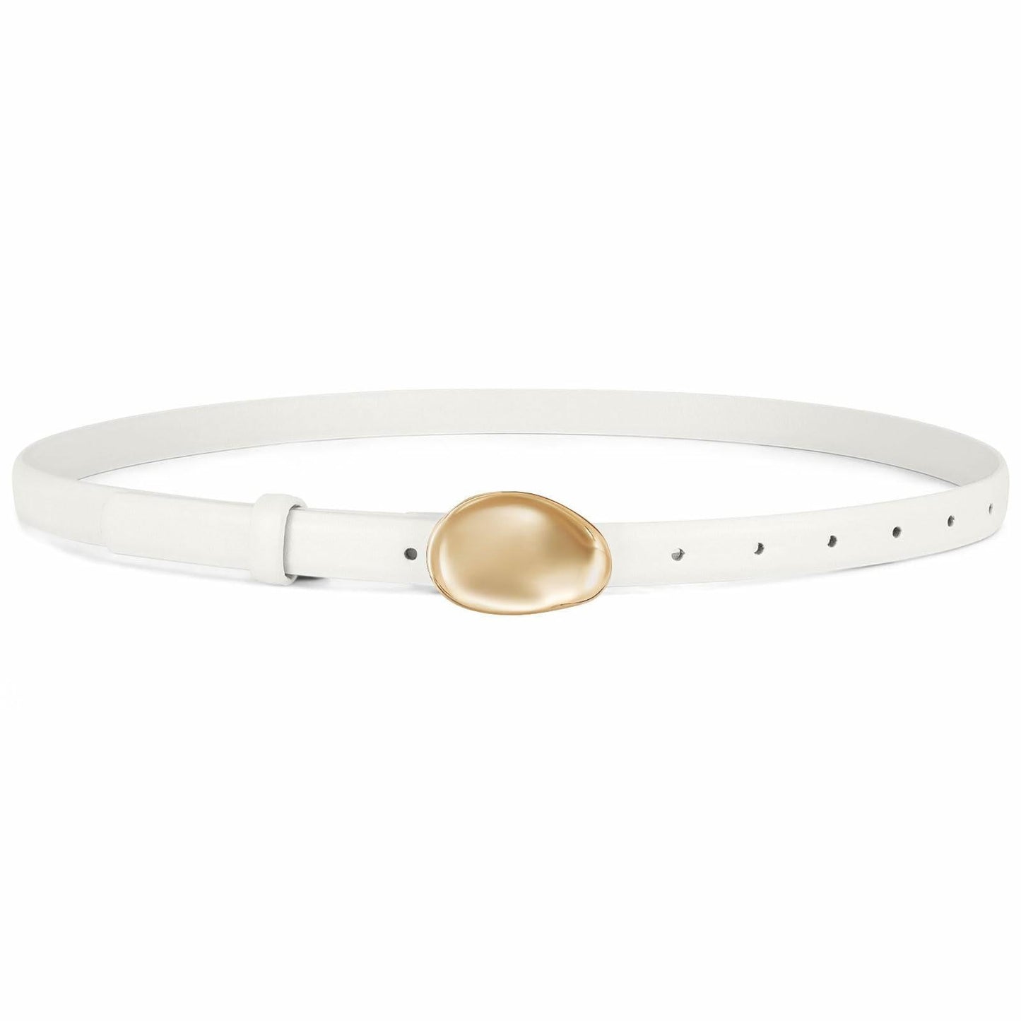 WERFORU Women Skinny Faux Leather Belt Gold Buckle 0.7" Width Size 36-42"