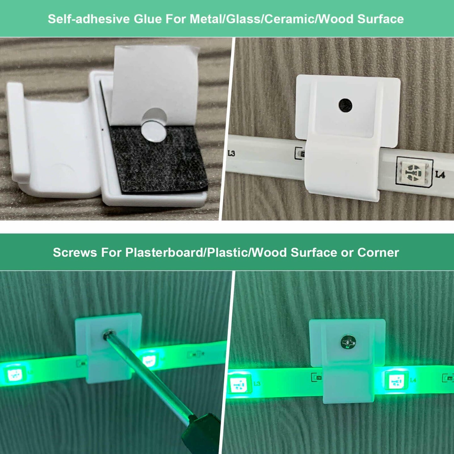 Rxment Govee Mounting Clips for 8-10mm LED Strip Lights White 100 Pack