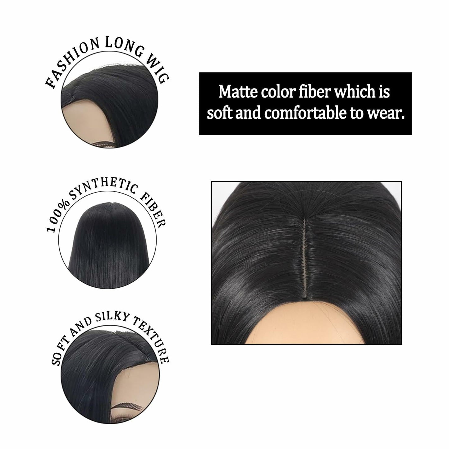 Morticia Long Straight Braided Wig Girls Middle Part Costume Holiday Party
