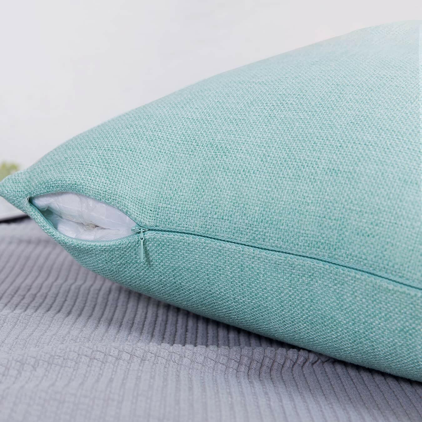 Jepeak Linen Throw Pillow Covers 16x24 Inch Pack of 2 Light Teal