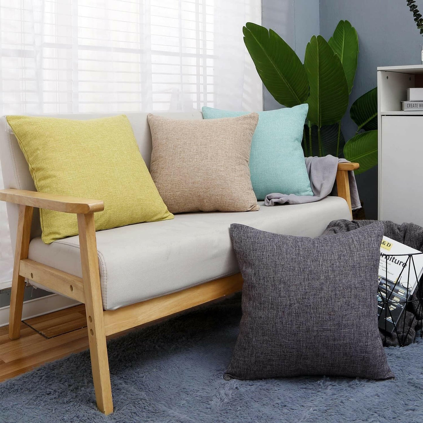 Jepeak Linen Throw Pillow Covers 16x24 Inch Pack of 2 Light Teal