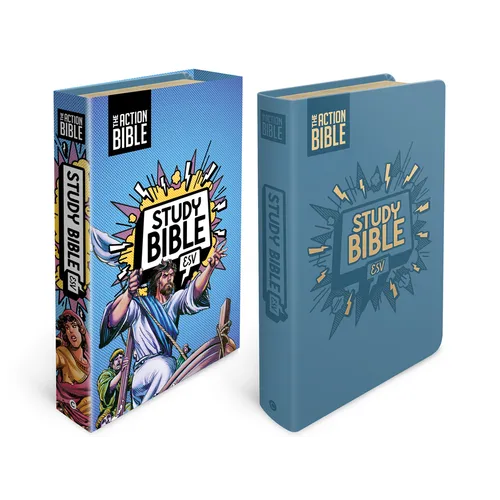 The Action Bible Study Bible Esv, Leathersoft, Blue, Full Color