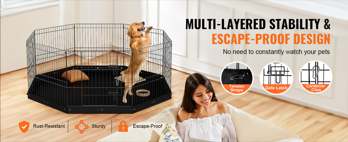 VEVOR Dog Playpen 8 Panels Foldable Metal Dog Exercise Pen Pet Fence with Bottom Pad Cover for Puppy Outdoor Camping Yard Kennel