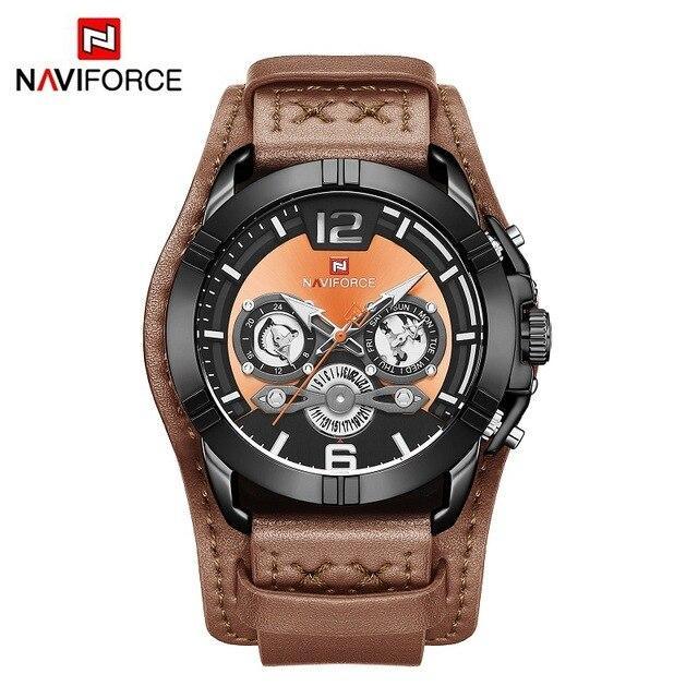 Men's Leather Waterproof Watch With Chronometers And Fluorescent Hands Excellent Design Perfect Gift