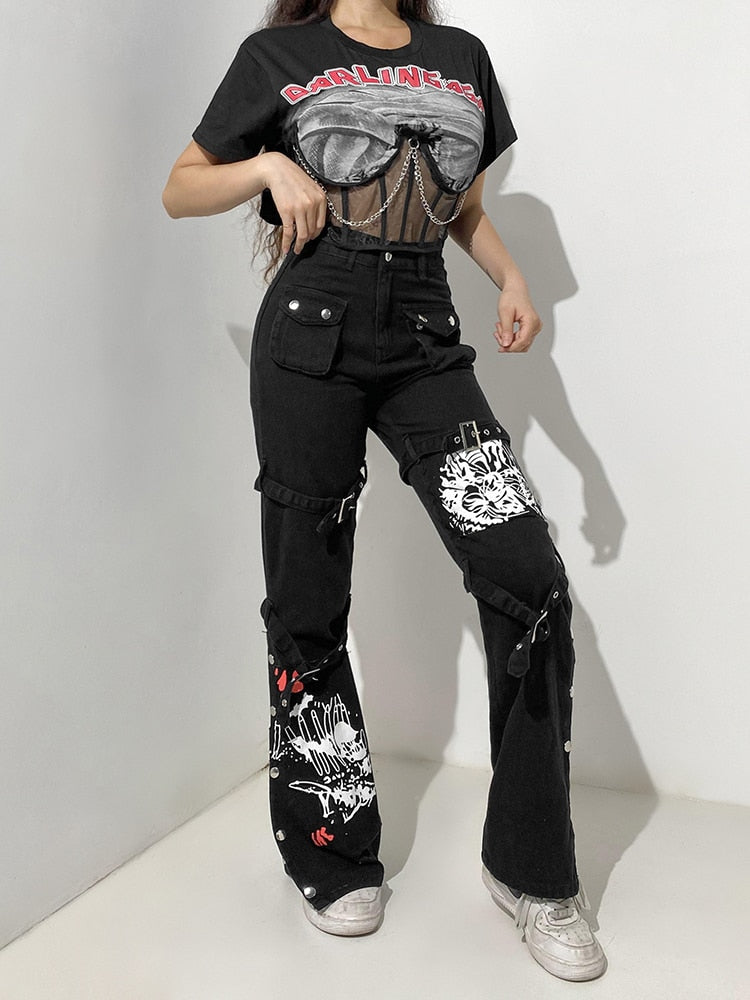 EtherealBe black mall goth cargo pants women - Buckle Straps