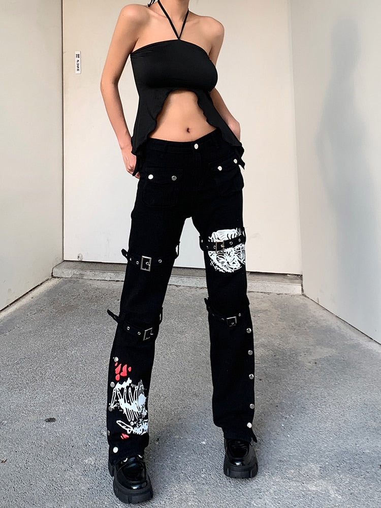 EtherealBe black mall goth cargo pants women - Buckle Straps