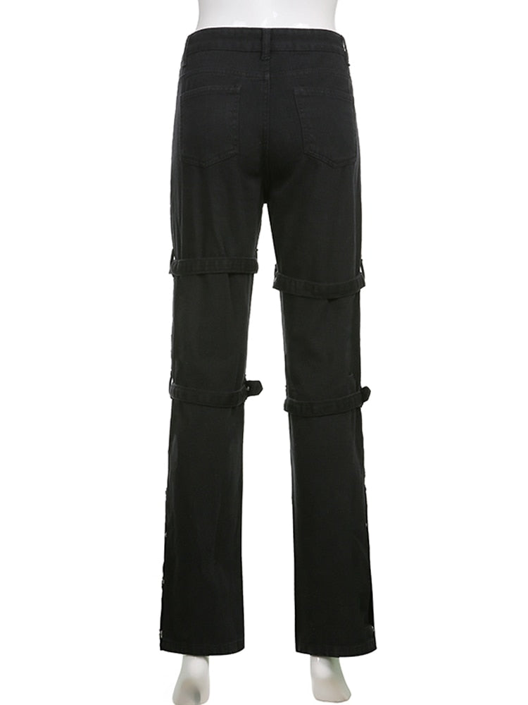 EtherealBe black mall goth cargo pants women - Buckle Straps