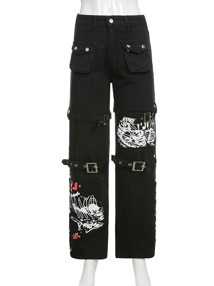EtherealBe black mall goth cargo pants women - Buckle Straps