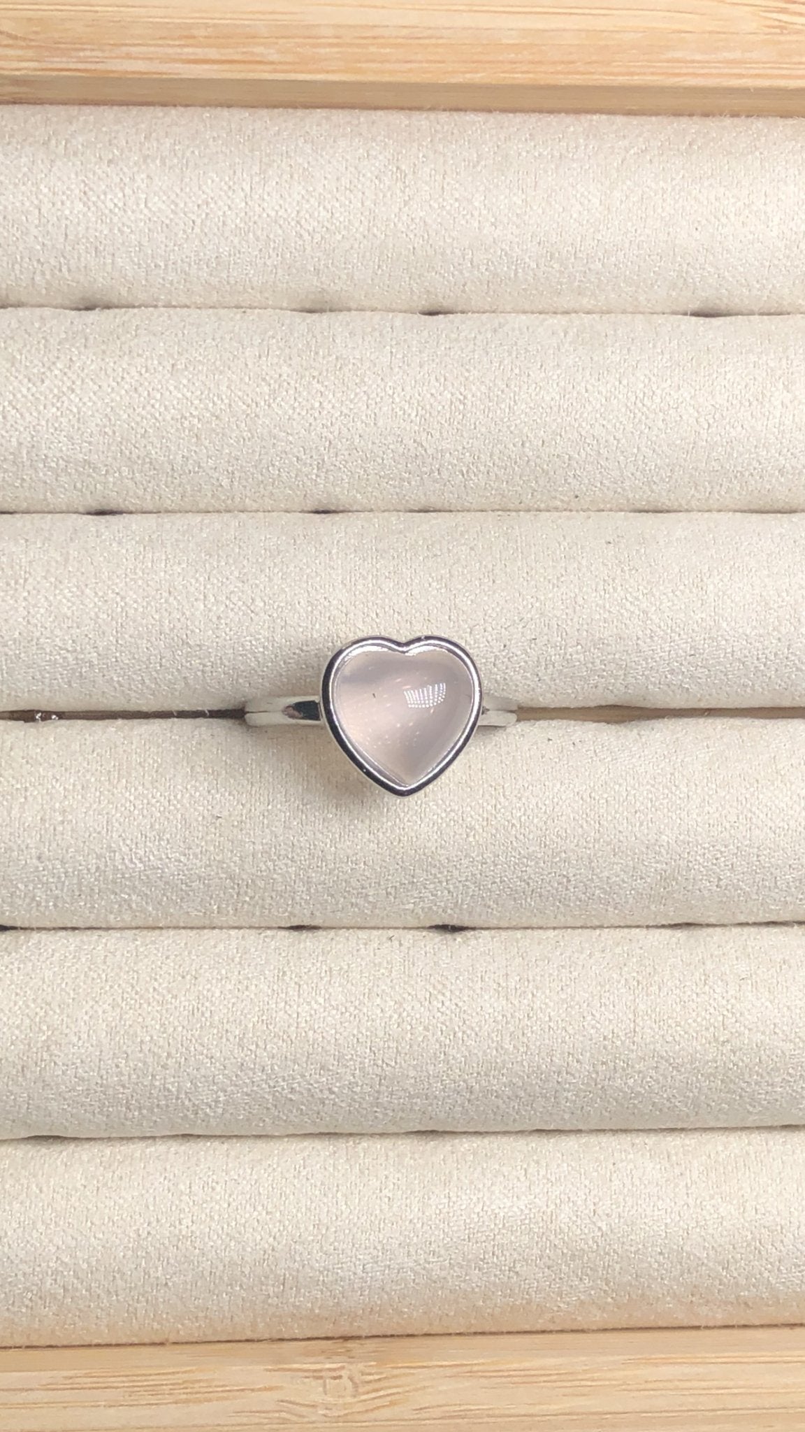 Rose Quartz Heart Ring – Stainless Steel, Adjustable, Soft Pink