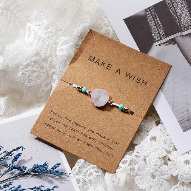 Simple Stone Charm Bracelet Colorful Black Red String Braided Couple Bracelets Wish Card Jewelry Handmade Woven Thread Rope String Nature Stone Beads Charm Bracelet Cuff Bangles With Message Card 18-30cm