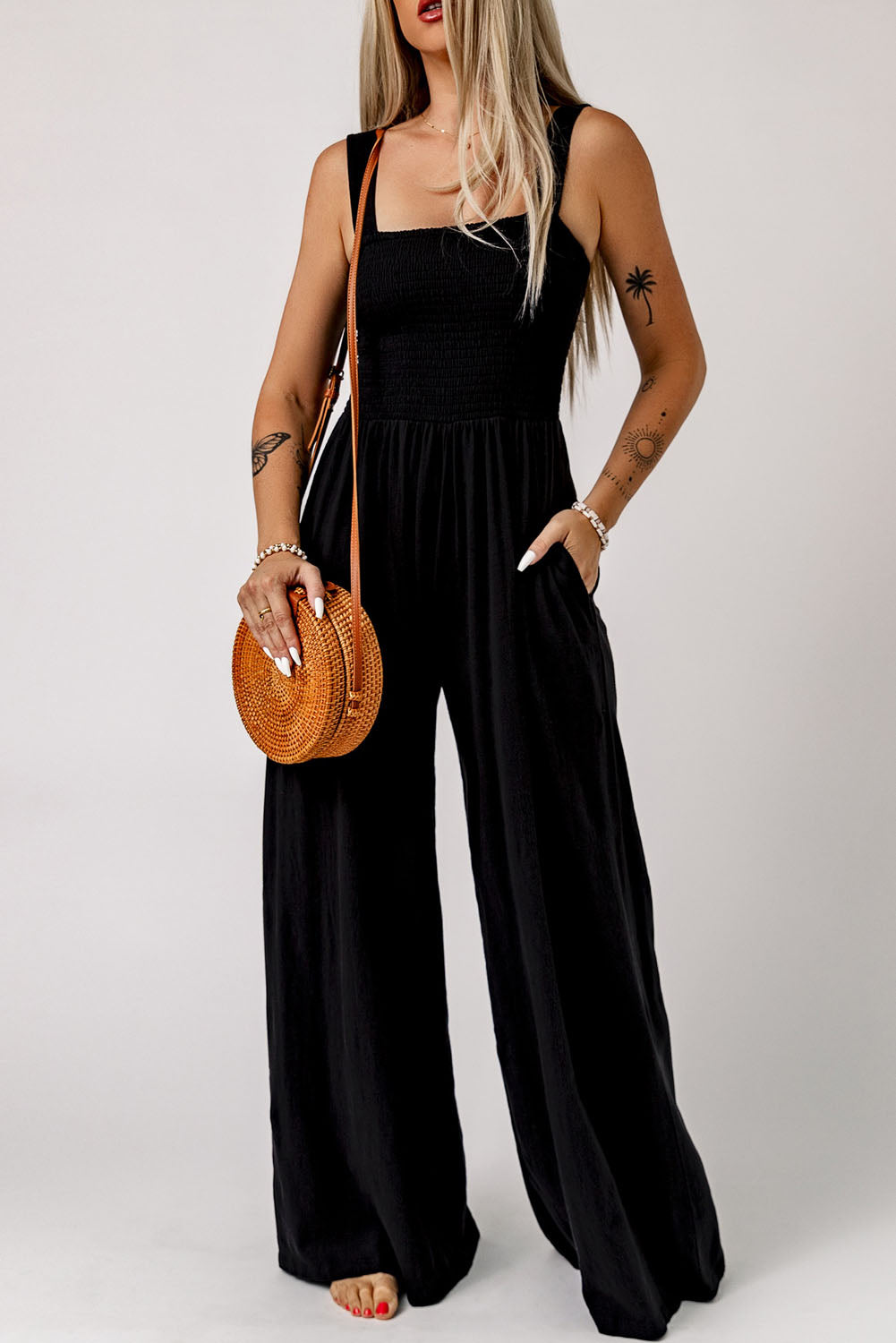 Trendsi Smocked Wide Leg Jumpsuit for Effortless Style