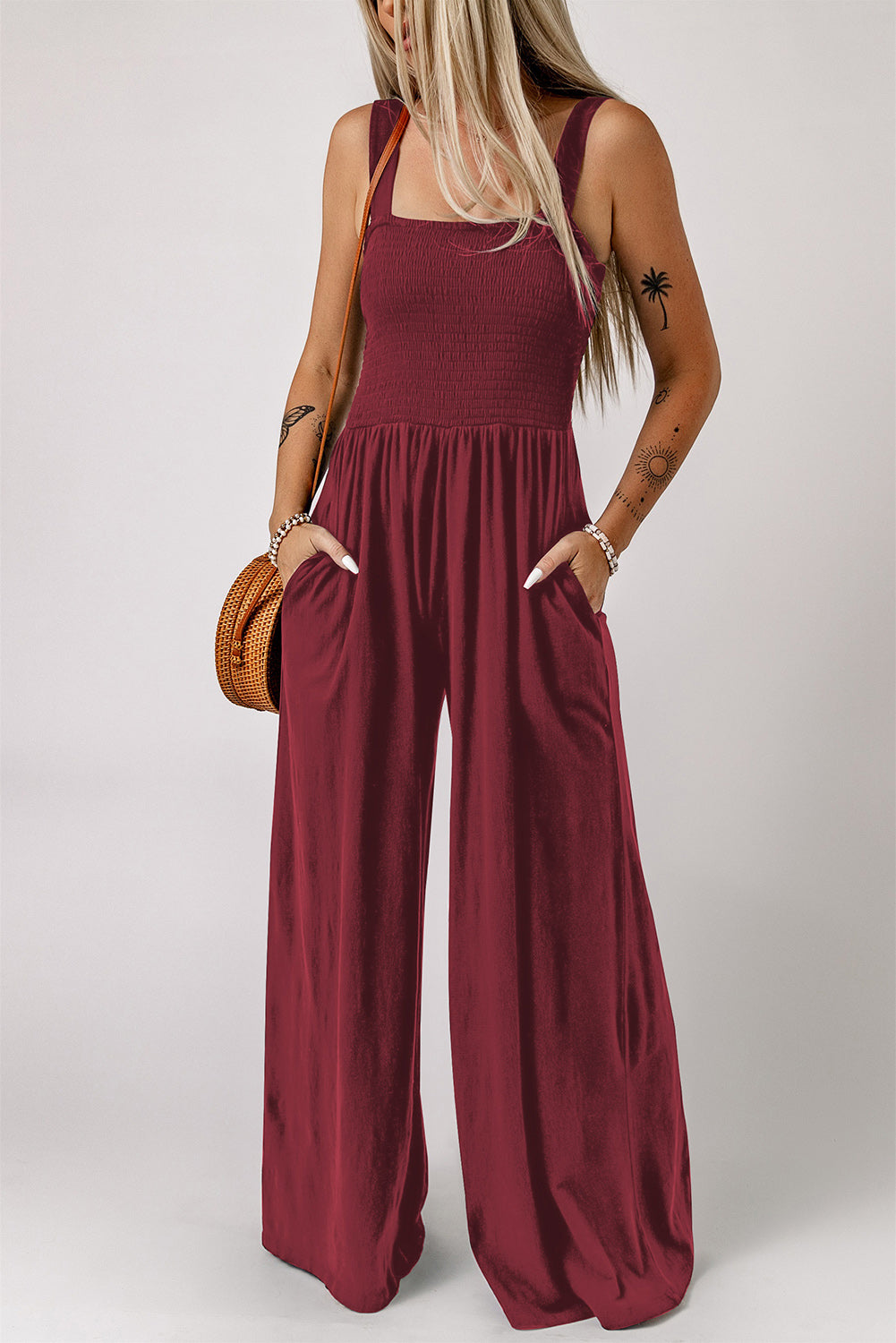 Trendsi Smocked Wide Leg Jumpsuit for Effortless Style