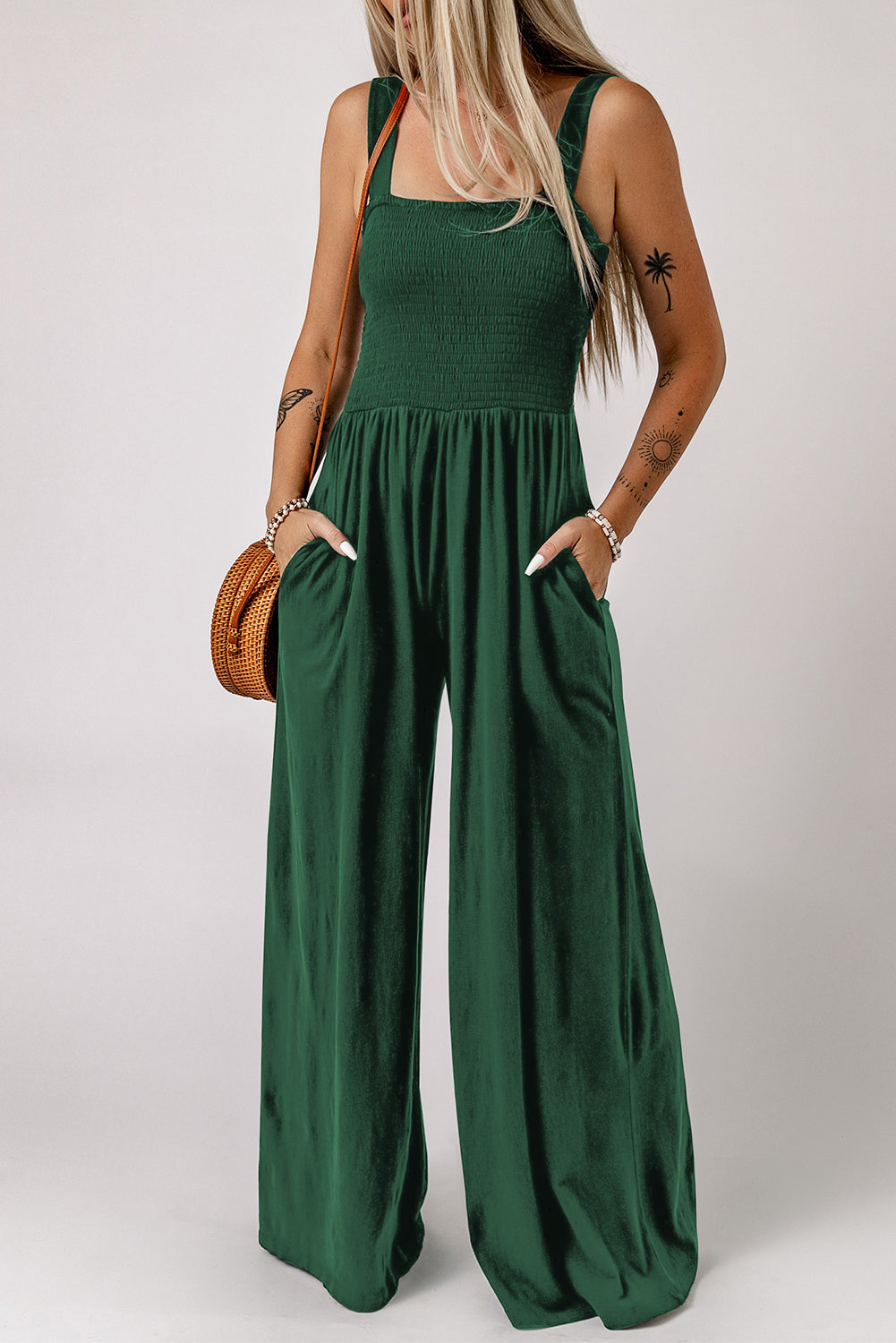 Trendsi Smocked Wide Leg Jumpsuit for Effortless Style