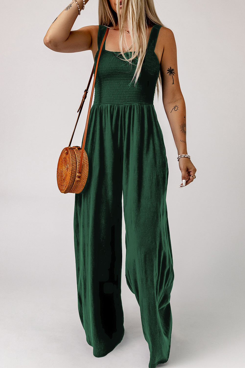 Trendsi Smocked Wide Leg Jumpsuit for Effortless Style