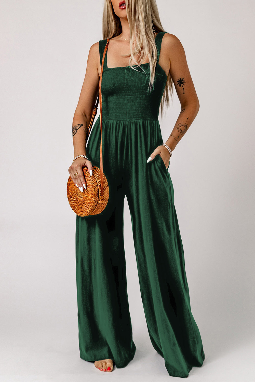 Trendsi Smocked Wide Leg Jumpsuit for Effortless Style