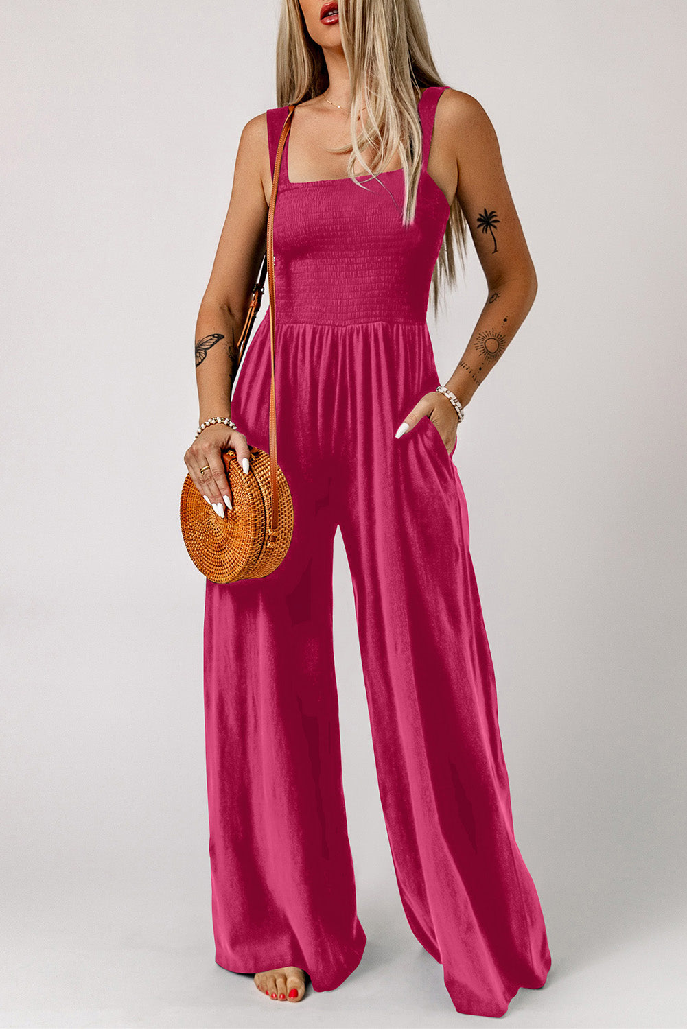 Trendsi Smocked Wide Leg Jumpsuit for Effortless Style