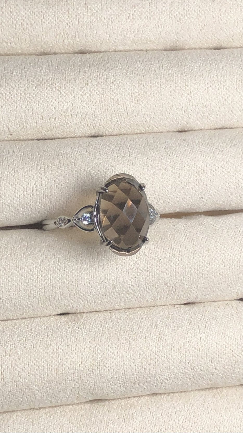 Smoky Quartz Ring – Sterling Silver, Adjustable, Faceted Cut