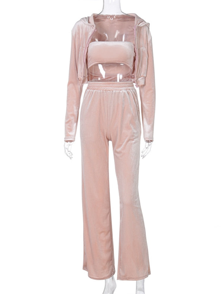 EtherealBe sporty velvet crop top 3pc tracksuit for women