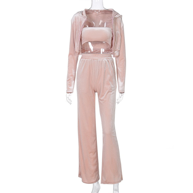 EtherealBe sporty velvet crop top 3pc tracksuit for women
