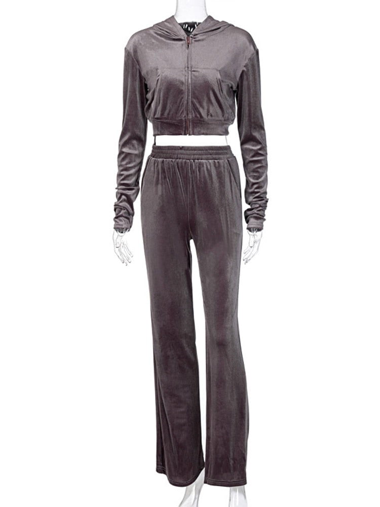 EtherealBe sporty velvet crop top 3pc tracksuit for women