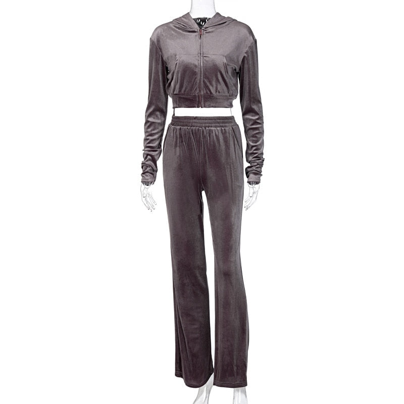 EtherealBe sporty velvet crop top 3pc tracksuit for women