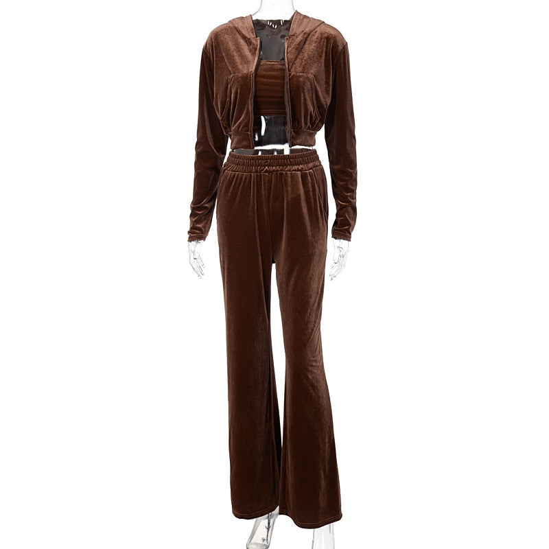 EtherealBe sporty velvet crop top 3pc tracksuit for women