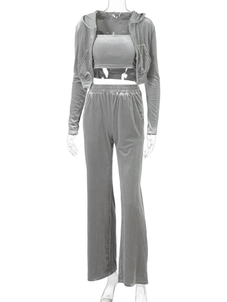 EtherealBe sporty velvet crop top 3pc tracksuit for women