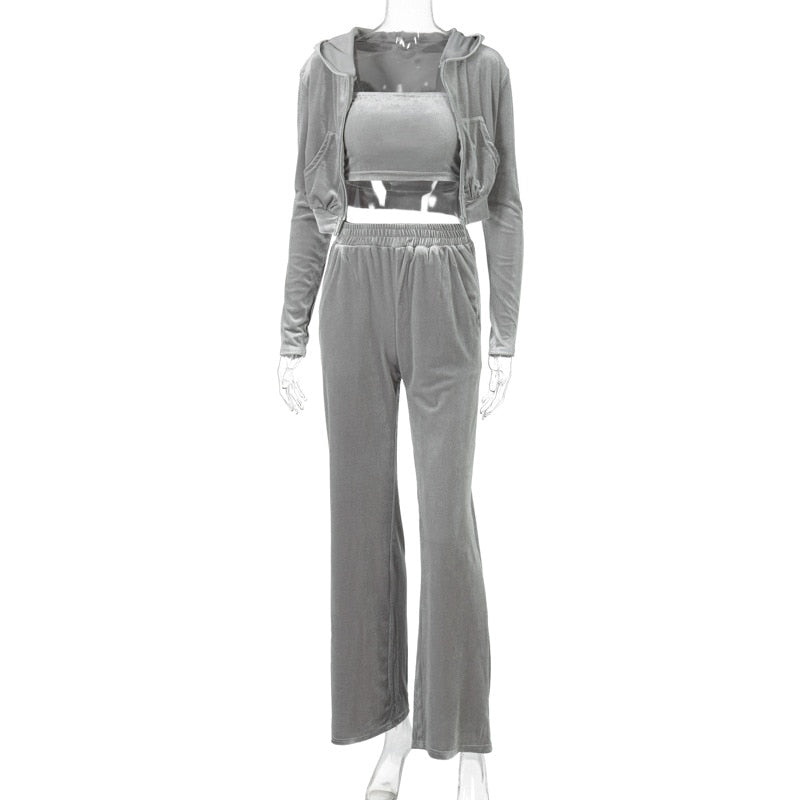 EtherealBe sporty velvet crop top 3pc tracksuit for women