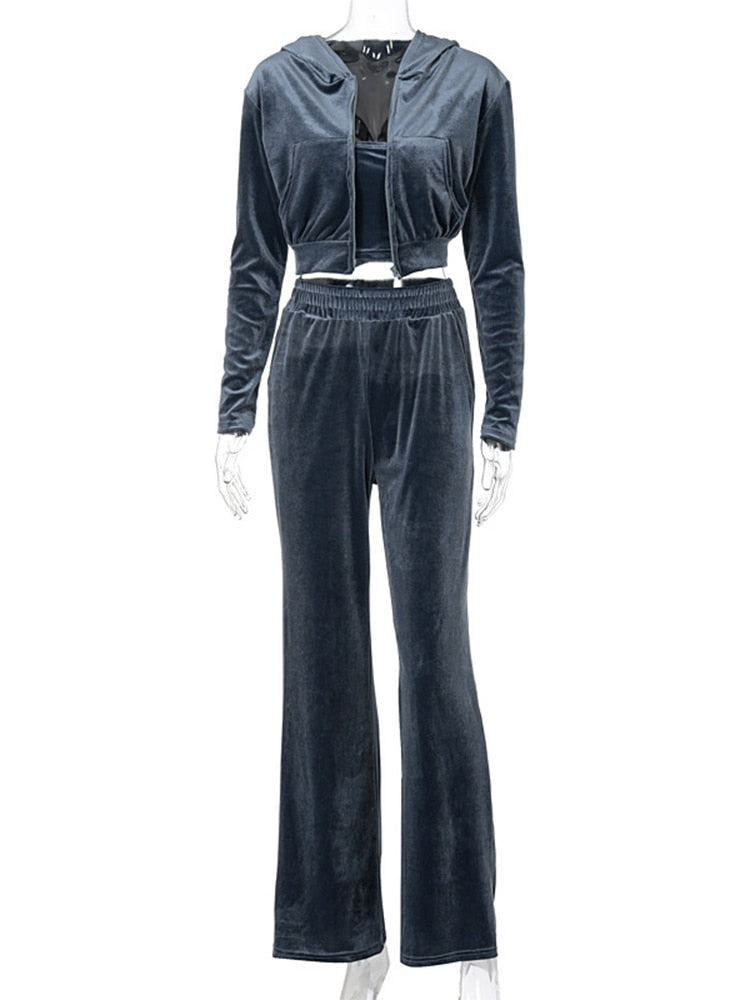 EtherealBe sporty velvet crop top 3pc tracksuit for women