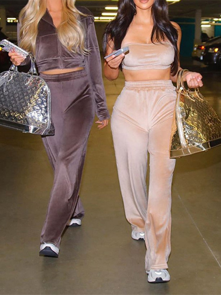 EtherealBe sporty velvet crop top 3pc tracksuit for women
