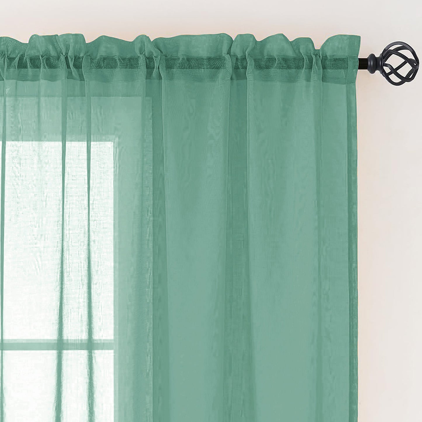 63" Inches Long - Teal Sheer Window Rod Pocket Curtain Set (2 Panels)