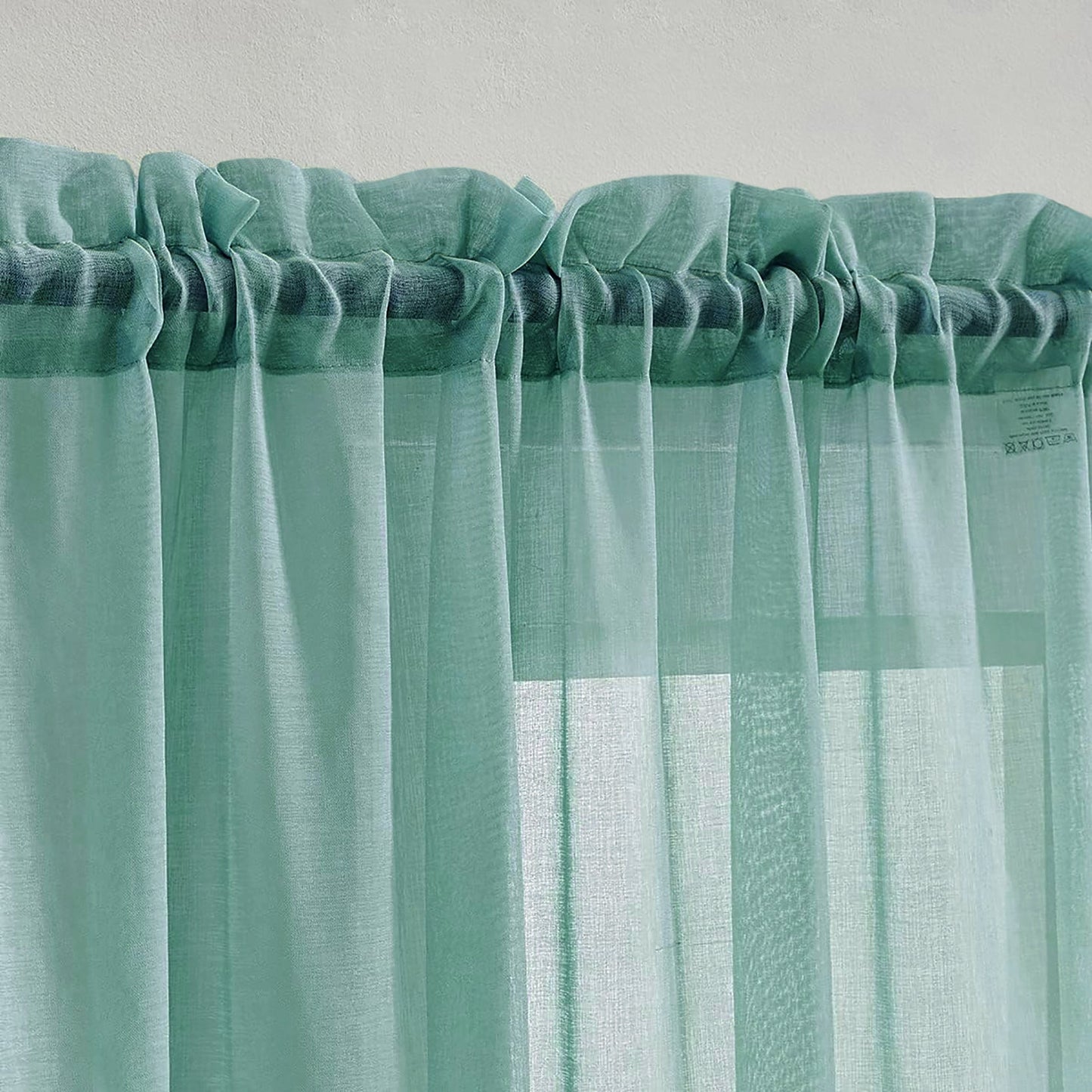 63" Inches Long - Teal Sheer Window Rod Pocket Curtain Set (2 Panels)