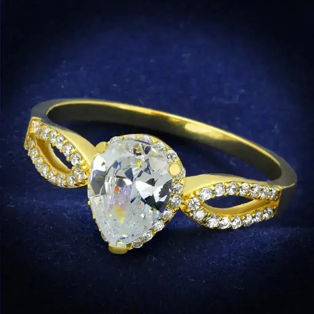 TS248 Gold Sterling Silver Ring – AAA Clear CZ Solitaire