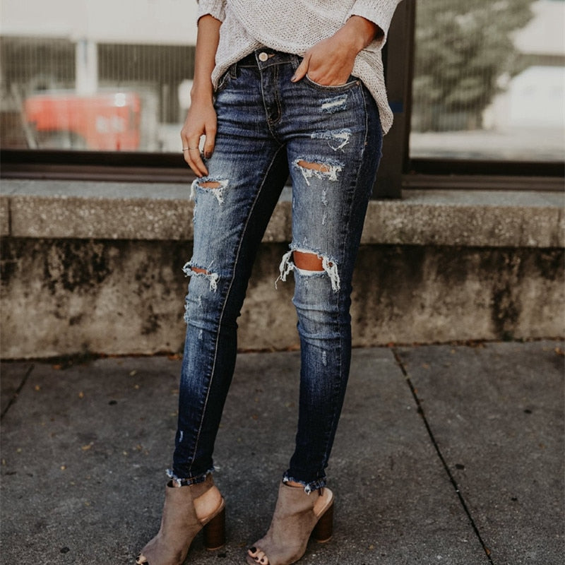 EtherealBe boyfriend ripped jeans for women - Distressed