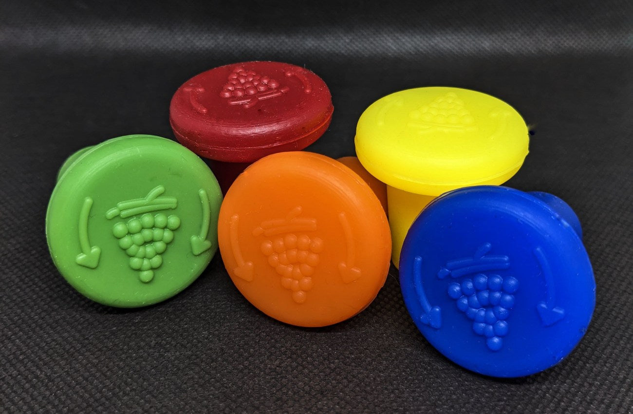 Bulk Wine Stopper Retail Sets | 10 Burlap Gift Bags (5 Stoppers Each) | Medical-Grade Silicone Point-of-Sale Displays