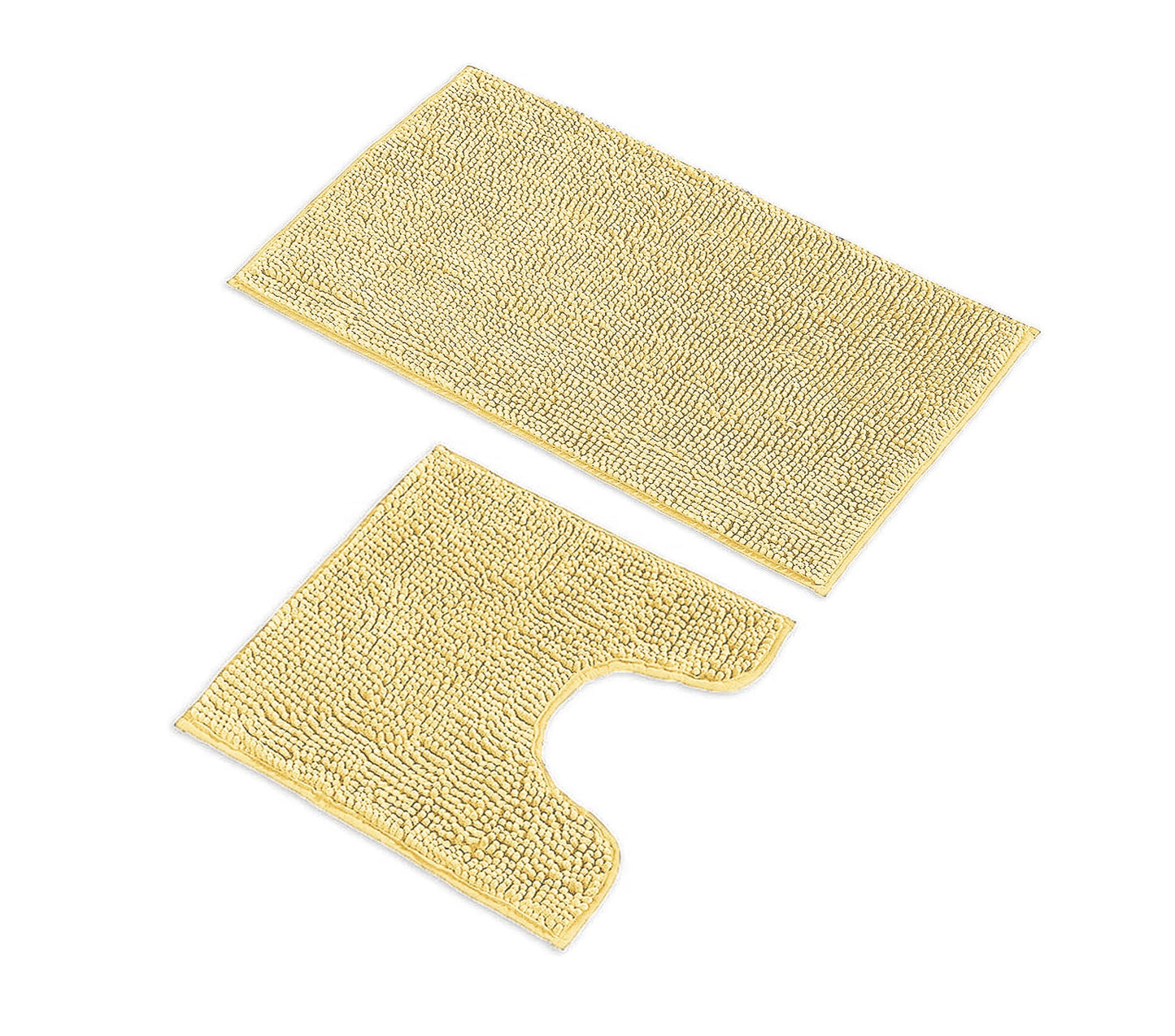 2 Piece Set Yellow Soft Cozy Plush Chenille Bath Mat Bathroom Rug